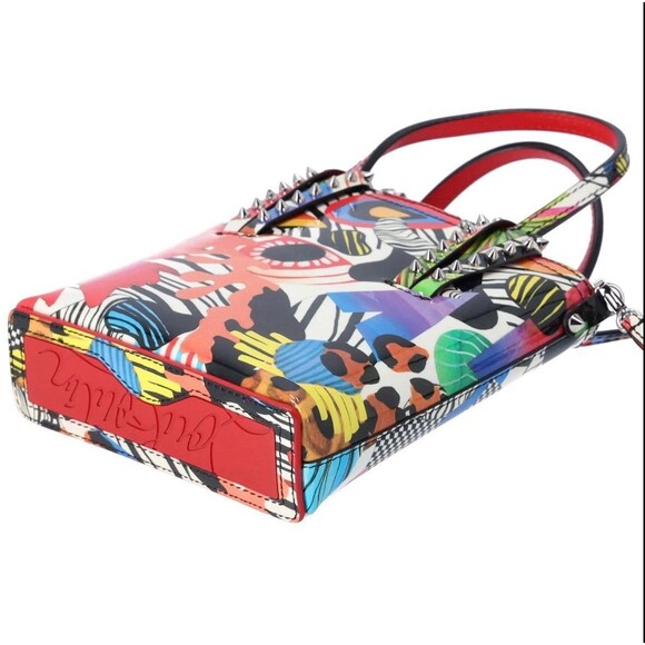 Christian Louboutin Cabata N/S Mini Tote Bag White Red Multi Patent Leather - Picture 3 of 7